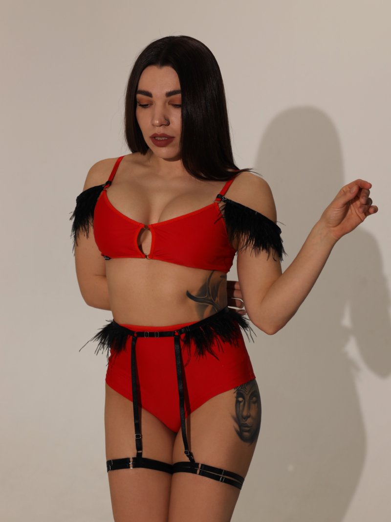 CHARM Set — Топ З Оперенням Та Високі Шорти Для Полденсу, Тверку Та Сценічних Виступів