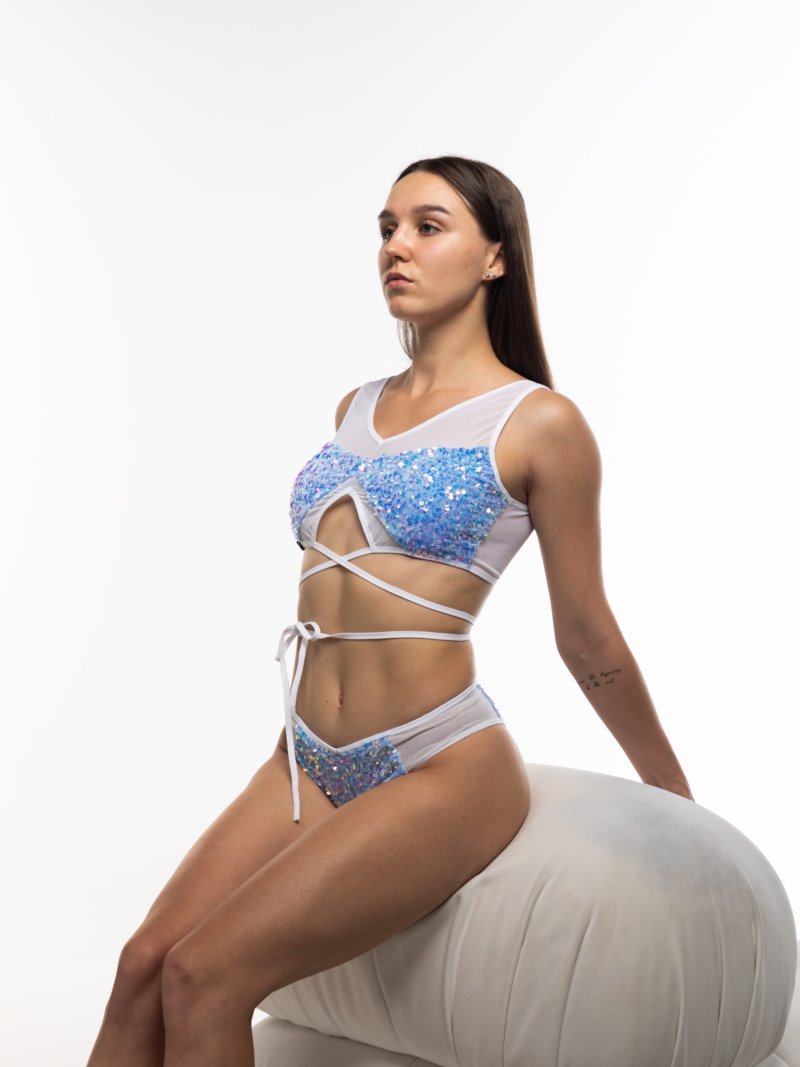 ILLUSION Комплект — Блискучий Топ із Сітки та Занижені Шорти для Пол Денсу, Го-Го та Сценічних Шоу