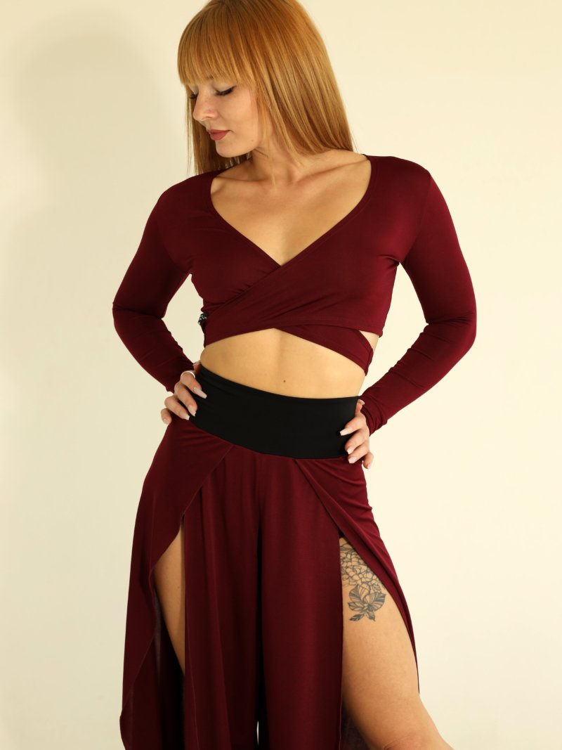 pole dance wrap top long sleeve side pose