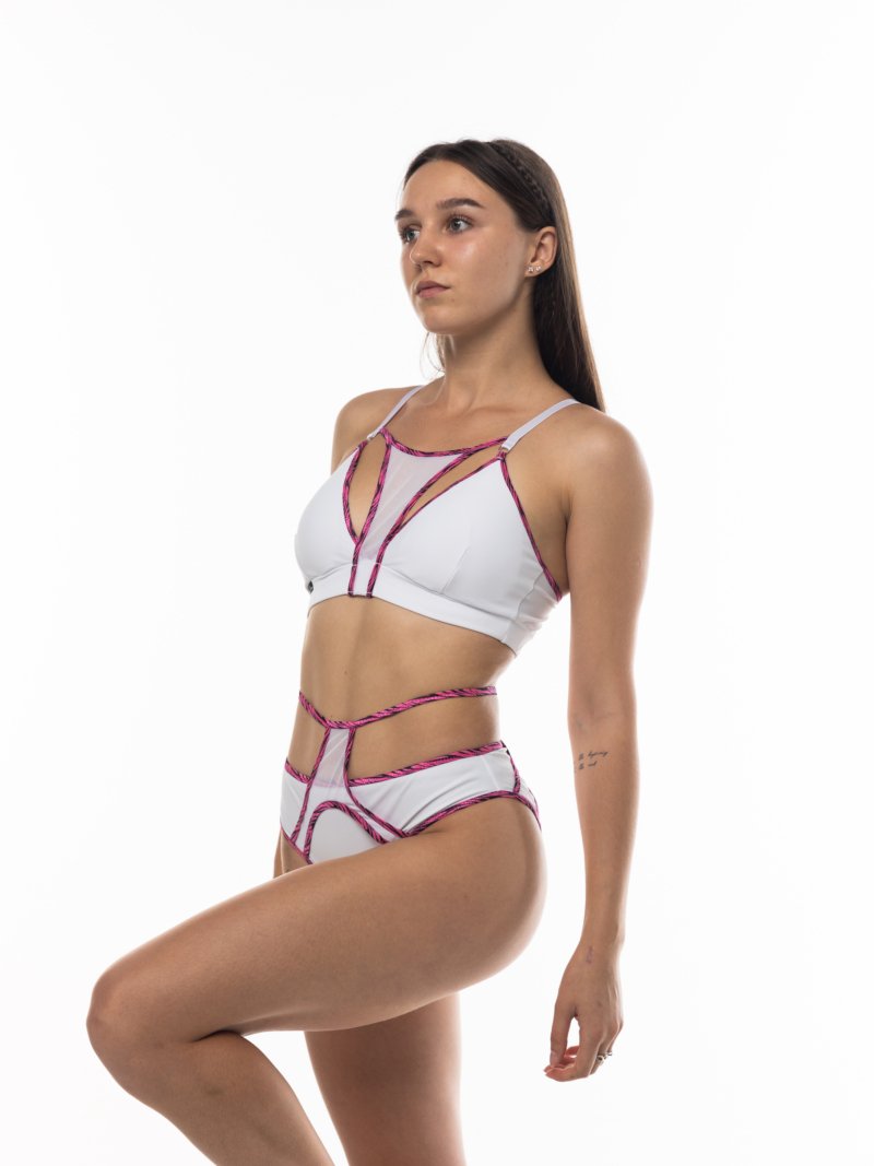 strappy pole dance top mesh insert white pink