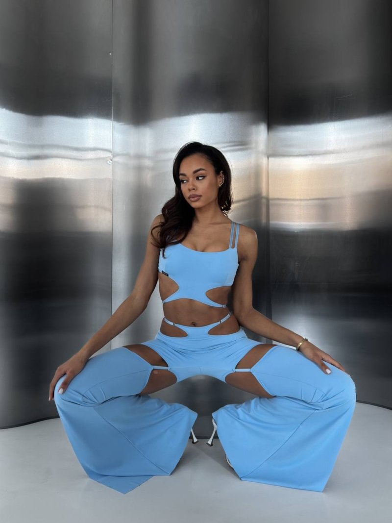 blue pole dance pants 2 in 1 transforming pole wear with cutouts